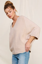 Elbow Sleeve Mixed Texture Sweater