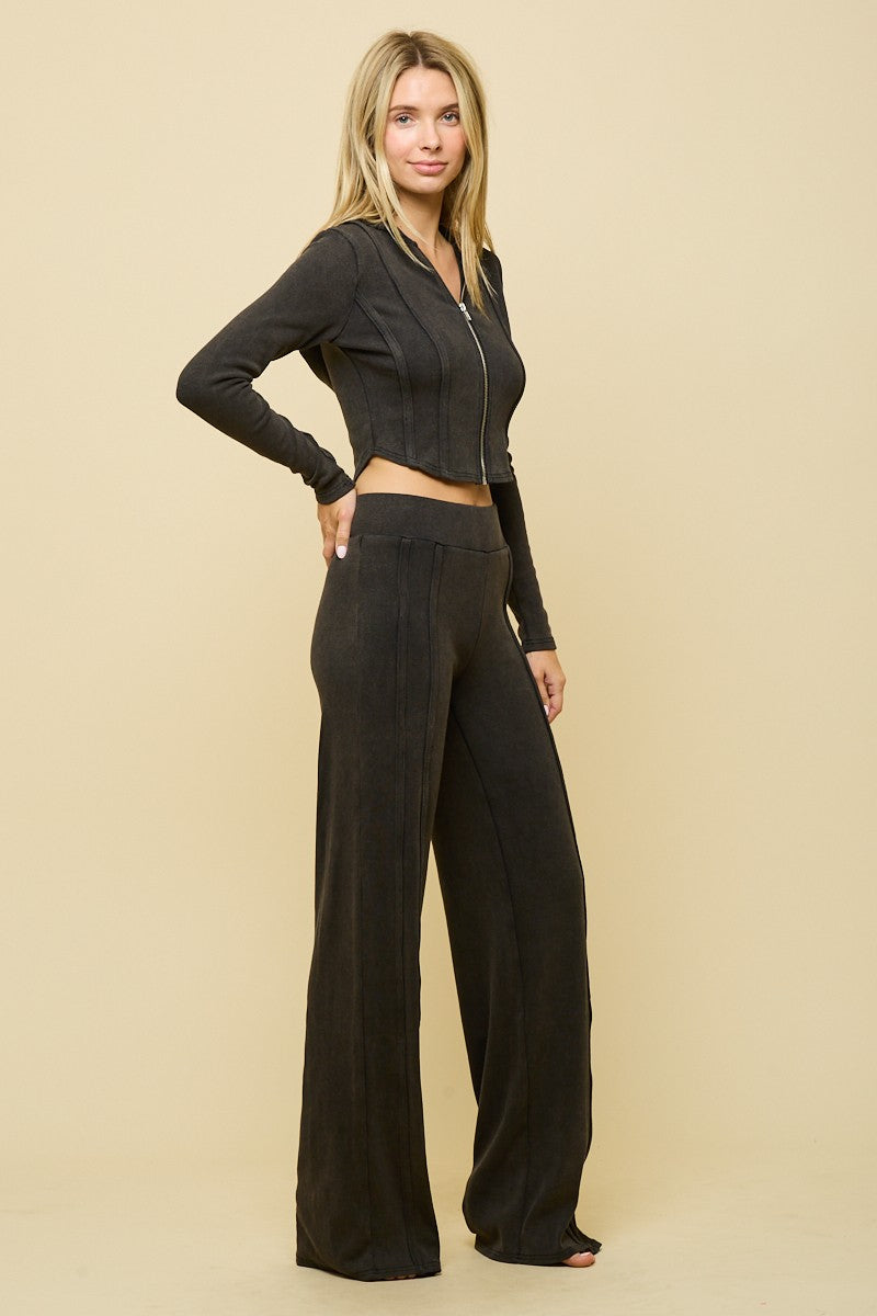 Ribbed Hoodie Top And Pant Set