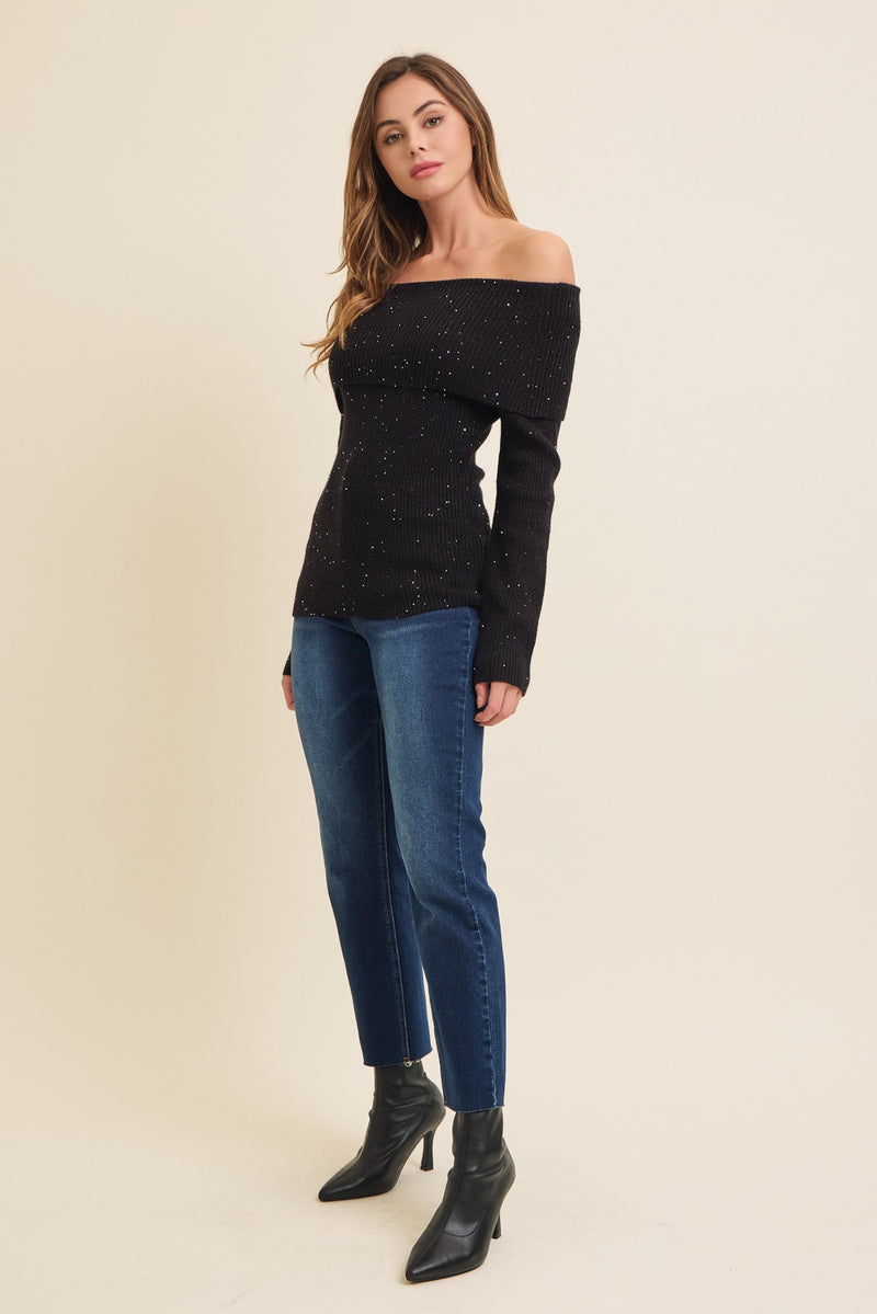 Off Shoulder Sequin Sweater Top