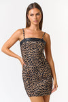 Contrast Jacquard Leopard Strappy Dress