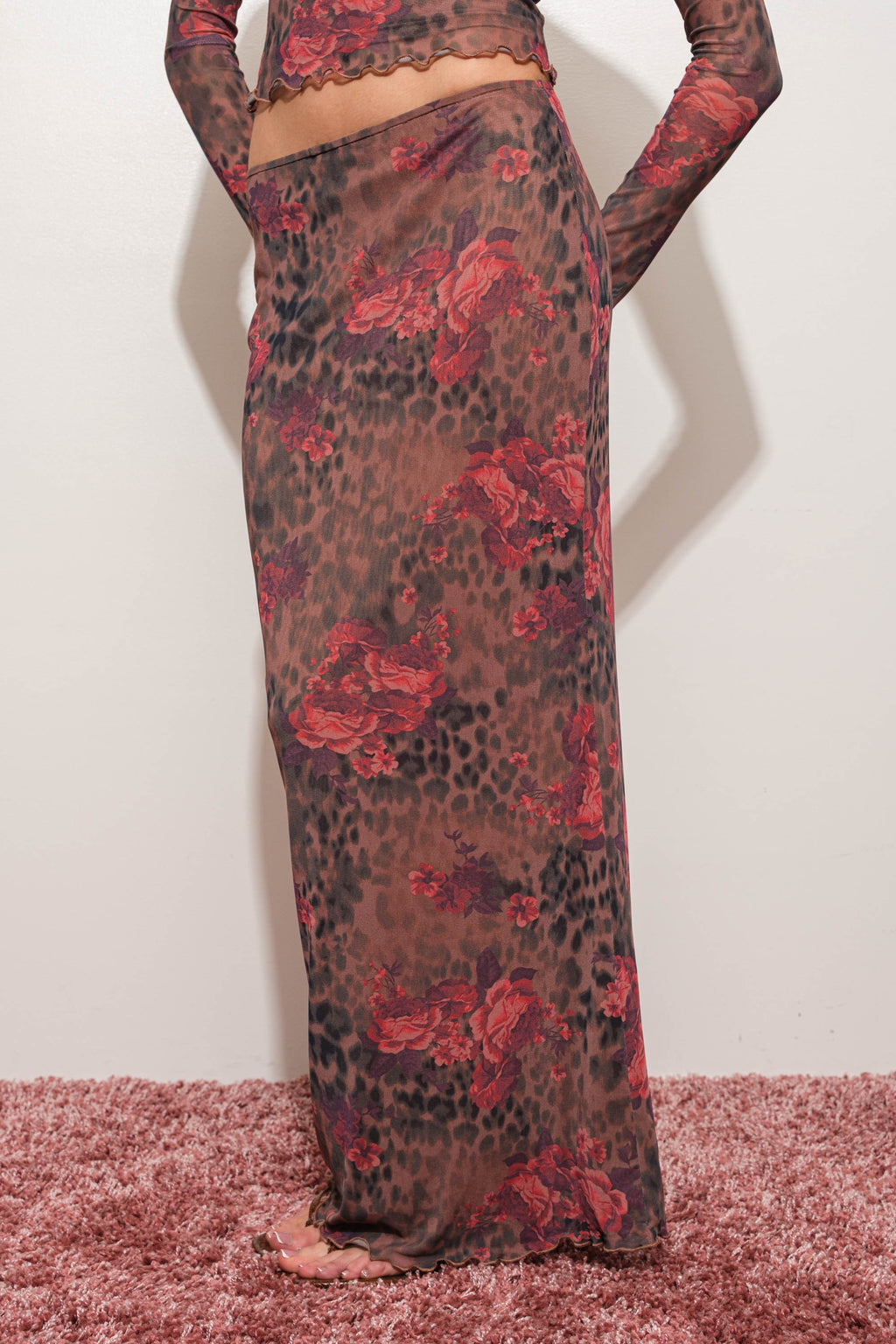 Floral Leopard Mesh Maxi Skirt