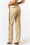 Contrast Leather Binding Straight Pants