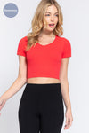 Short Sleeve V-Neck Seamless Rib Crop Top