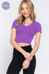 Short Sleeve V-Neck Seamless Rib Crop Top