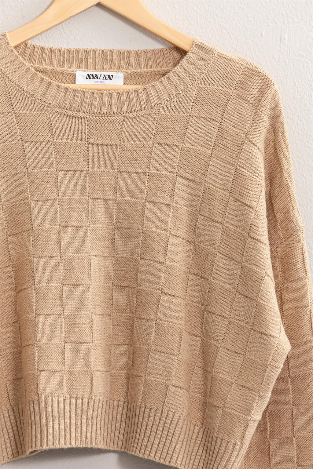 Long Sleeve Square Texture Sweater