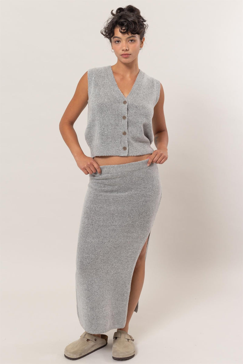 Button Front Vest And Skirt Set