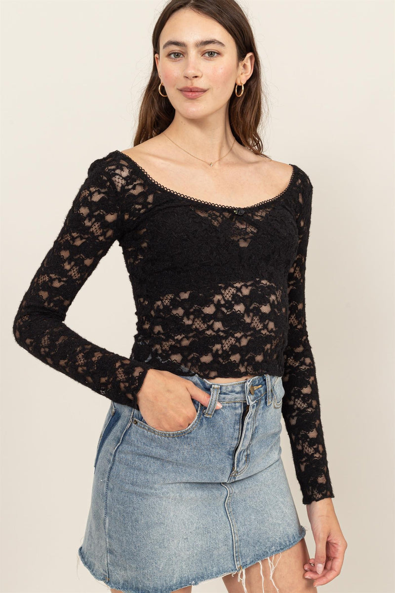 Lace Long Sleeve Bustier Top