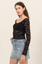 Lace Long Sleeve Bustier Top