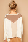 Notched Neck Contrast Color Block Top