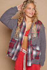 Oversized Plaid Contrast Button Down Jacket