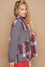 Oversized Plaid Contrast Button Down Jacket