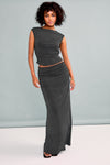 High Waisted Ruched Maxi Skirt