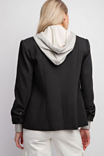 Woven Jacket Hood Shirred At Sleeves