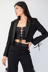 Cropped Single Button Woven Jacket