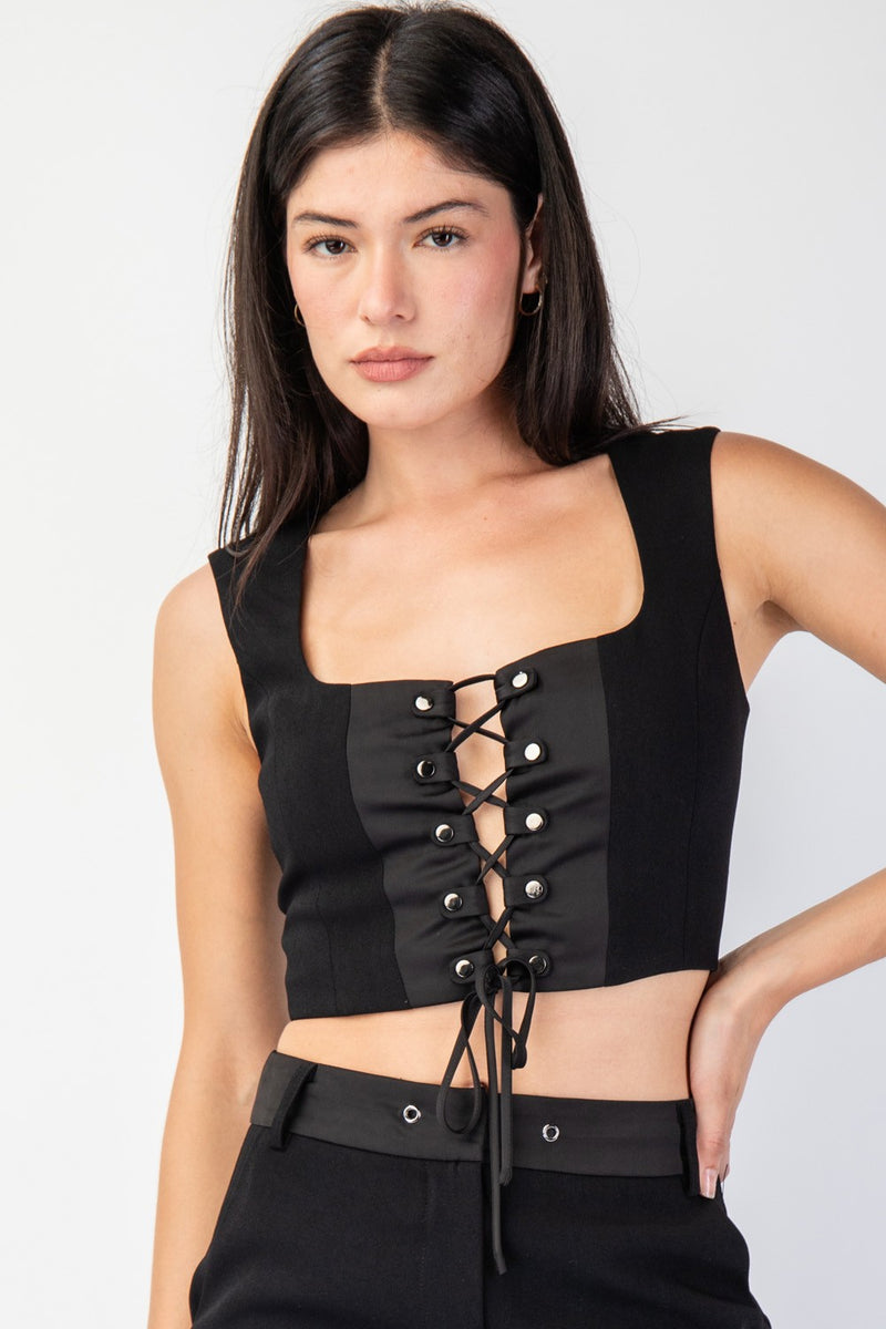 Square Neck Lace Up Cropped Top