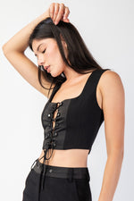 Square Neck Lace Up Cropped Top