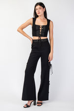 Square Neck Lace Up Cropped Top