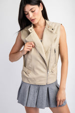 Faux Leather Sleeveless Biker Jacket