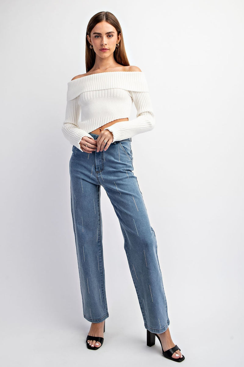 Off Shoulder Asymmetric Sweater Top