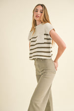 Half Mock Neck Striped Knit Top