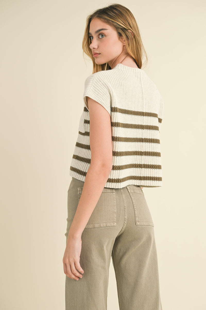 Half Mock Neck Striped Knit Top