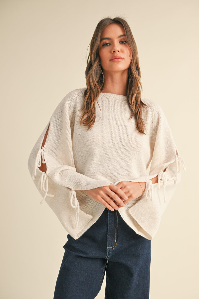 Ribbon Tie Sleeve Sweater Top