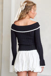 Ribbed Knit Off Shoulder Bow Top