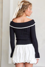 Ribbed Knit Off Shoulder Bow Top