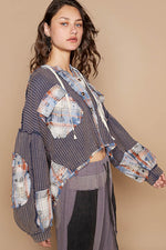 Balloon Sleeve Plaid Contrast Hooded Jacket