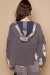 Balloon Sleeve Plaid Contrast Hooded Jacket