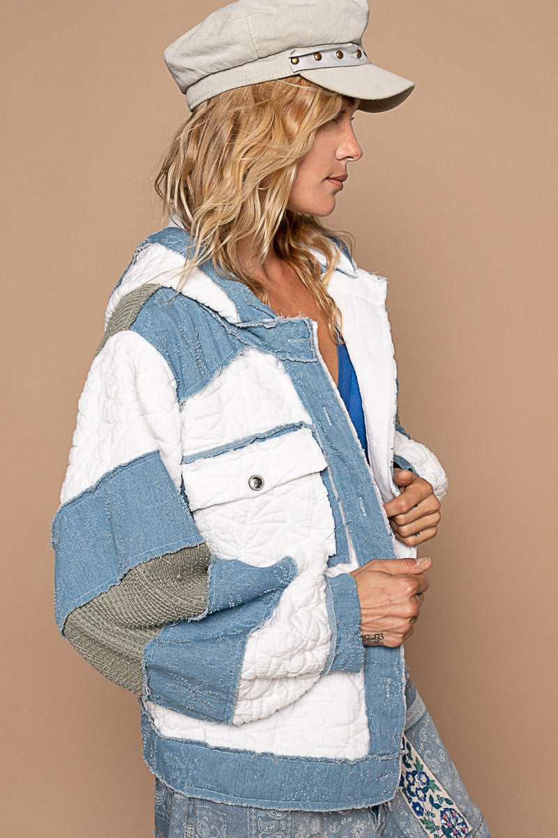 Oversize Vintage Wash Color Block Jacket