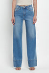 High Rise Raw Hem A Line Wide Jeans