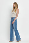 High Rise Raw Hem A Line Wide Jeans