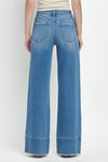 High Rise Raw Hem A Line Wide Jeans