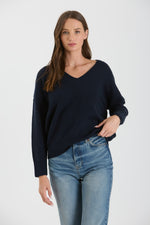 V-Neck Drop Shoulder Knit Sweater