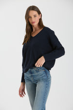 V-Neck Drop Shoulder Knit Sweater