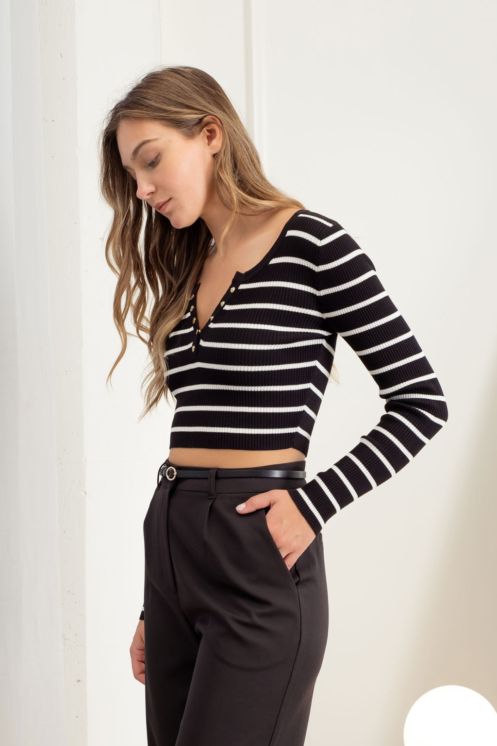 Stripe Henley Sweater Crop Top