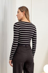 Stripe Henley Sweater Crop Top