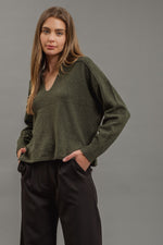 Exposed Seam Split Neck Sweater