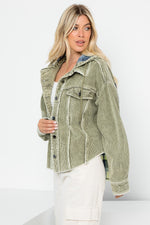 Washed Corduroy Crop Hooded Jacket