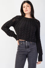 Raglan Long Sleeve Cable Sweater Top