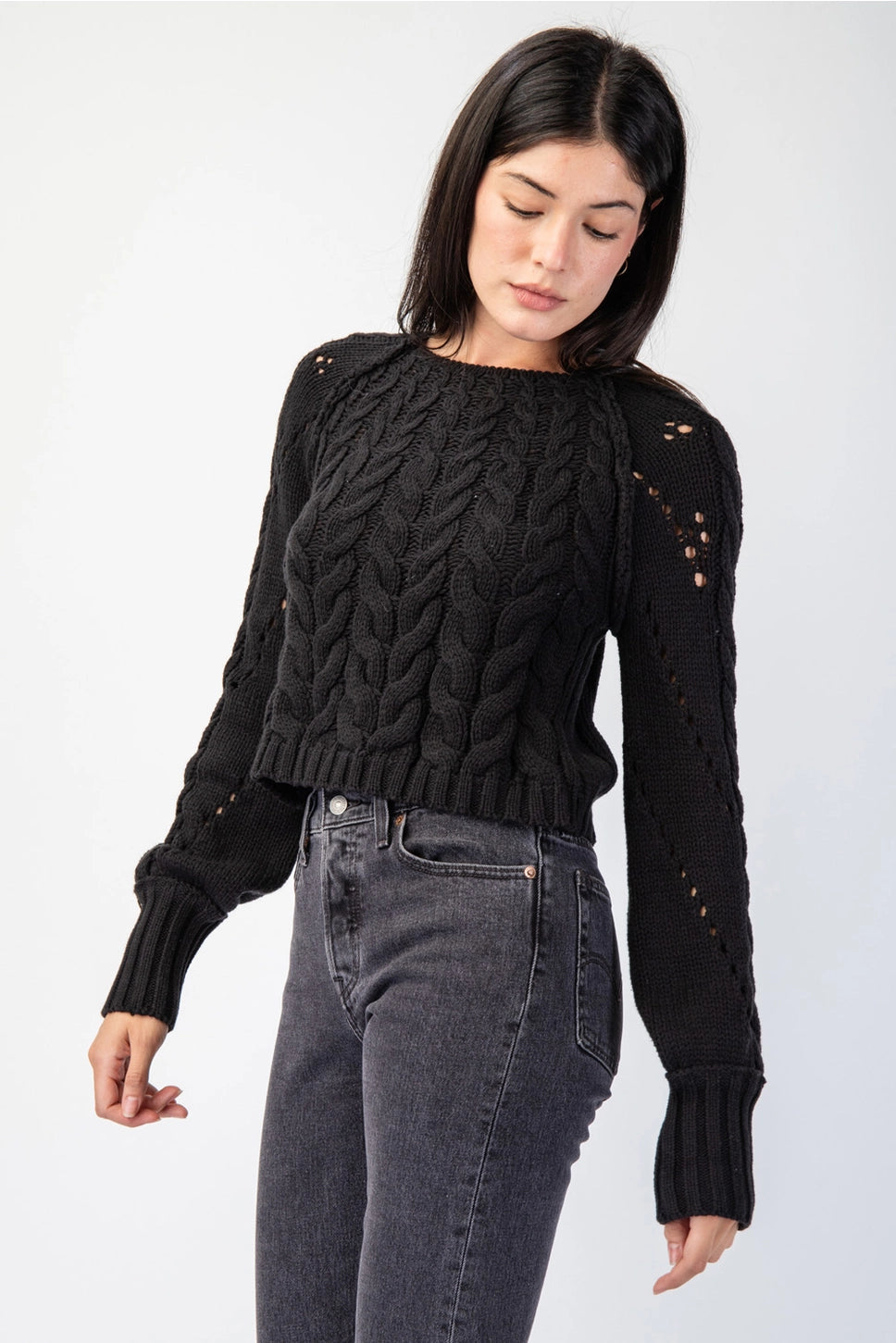 Raglan Long Sleeve Cable Sweater Top