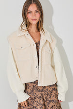 Two Material Faux Fur Vest Jacket