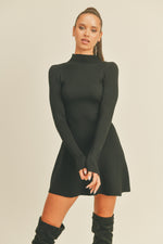 Mock Neck Fit And Flare Mini Dress