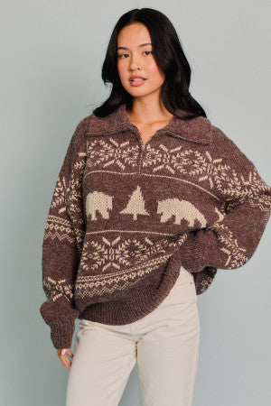 Fair Isle Jacquard Oversized Sweater Pullover