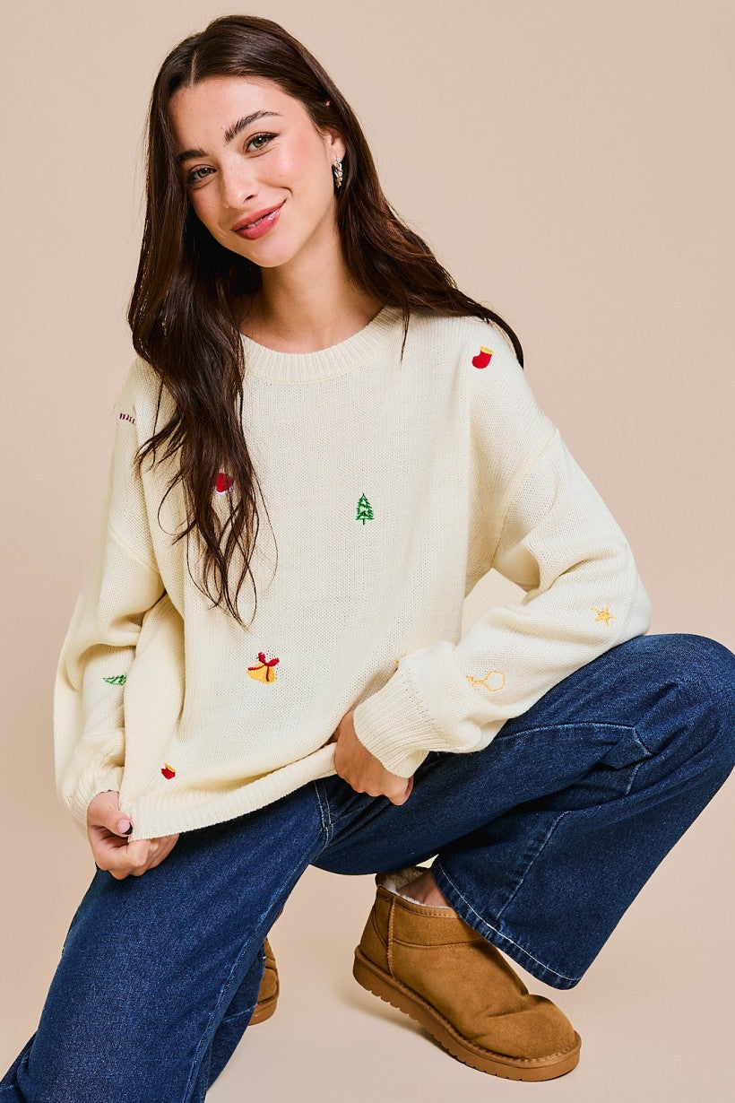 Round Neck Embroidered Sweater