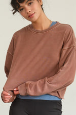 Cropped Crewneck Sweatshirt With Raw Hem