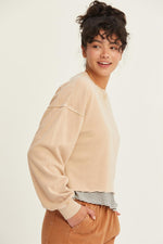 Cropped Crewneck Sweatshirt With Raw Hem