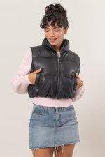 Leather Cropped Puffer Vest