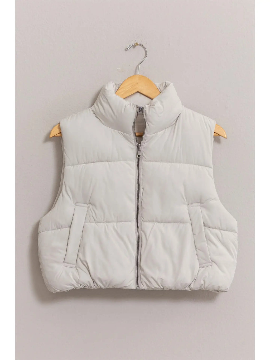 Cropped Zipper Closure Puffer Vest